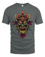Demonic Crowned Beast Tee Dark Fantasy Fire Horn Artwork - gray t-shirt on white background
