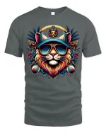 Cool Lion King Sunglasses Tee Colorful Street Art Style - gray t-shirt on white background