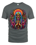 Psychedelic Dark Nun Horror Art T Shirt With Trippy Energy - gray t-shirt on white background