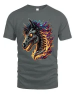 Flaming Cyber Horse Skull Tee Futuristic Fire Fantasy Art - gray t-shirt on white background