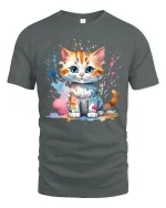 Cute Paint Splash Kitten Tee Colorful Art Cat Graphic Style - gray t-shirt on white background