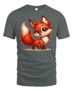 Cute Smiling Fox Tee Adorable Cartoon Fox Art Graphic Style - gray t-shirt on white background