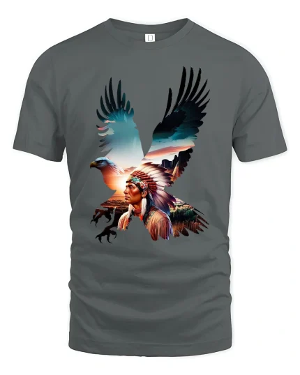 Native Eagle Spirit Art T Shirt With Powerful Freedom Energy - gray t-shirt on white background