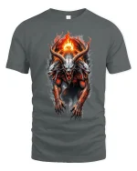 Infernal Three Headed Demon Fire Art T Shirt Dark Fantasy Power - gray t-shirt on white background