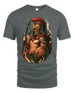 Spartan Warrior Fire Art T Shirt Ancient Strength Battle Style - gray t-shirt on white background
