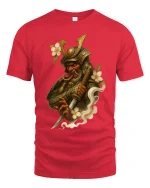 Dark Samurai Demon Warrior Art T Shirt With Mythic Power - red t-shirt on white background