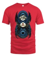 Mystic Winged Oracle Tee Celestial Eye Fantasy Graphic Art - red t-shirt on white background