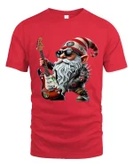 Rock Star Christmas Gnome Tee Funny Guitar Holiday Graphic Art - red t-shirt on white background