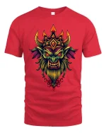 Demonic Crowned Beast Tee Dark Fantasy Fire Horn Artwork - red t-shirt on white background