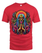 Psychedelic Dark Nun Horror Art T Shirt With Trippy Energy - red t-shirt on white background