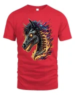 Flaming Cyber Horse Skull Tee Futuristic Fire Fantasy Art - red t-shirt on white background