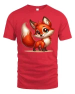 Cute Smiling Fox Tee Adorable Cartoon Fox Art Graphic Style - red t-shirt on white background