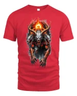 Infernal Three Headed Demon Fire Art T Shirt Dark Fantasy Power - red t-shirt on white background