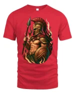 Spartan Warrior Fire Art T Shirt Ancient Strength Battle Style - red t-shirt on white background