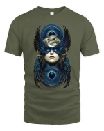 Mystic Winged Oracle Tee Celestial Eye Fantasy Graphic Art - military green t-shirt on white background