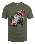 Rock Star Christmas Gnome Tee Funny Guitar Holiday Graphic Art - military green t-shirt on white background