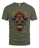 Demonic Crowned Beast Tee Dark Fantasy Fire Horn Artwork - military green t-shirt on white background
