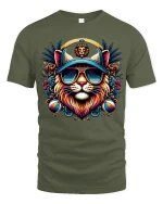 Cool Lion King Sunglasses Tee Colorful Street Art Style - military green t-shirt on white background