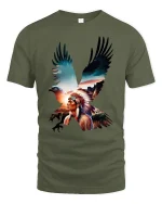 Native Eagle Spirit Art T Shirt With Powerful Freedom Energy - military green t-shirt on white background