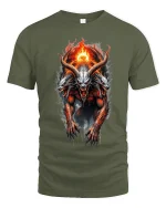 Infernal Three Headed Demon Fire Art T Shirt Dark Fantasy Power - military green t-shirt on white background