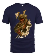 Dark Samurai Demon Warrior Art T Shirt With Mythic Power - navy t-shirt on white background