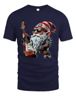 Rock Star Christmas Gnome Tee Funny Guitar Holiday Graphic Art - navy t-shirt on white background