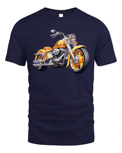 Golden Custom Motorcycle Tee Classic Cruiser Power Ride Art - navy t-shirt on white background