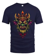 Demonic Crowned Beast Tee Dark Fantasy Fire Horn Artwork - navy t-shirt on white background