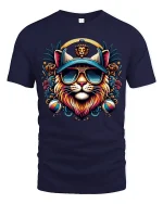 Cool Lion King Sunglasses Tee Colorful Street Art Style - navy t-shirt on white background