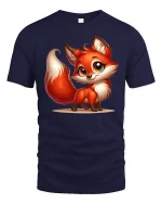 Cute Smiling Fox Tee Adorable Cartoon Fox Art Graphic Style - navy t-shirt on white background
