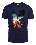 Native Eagle Spirit Art T Shirt With Powerful Freedom Energy - navy t-shirt on white background