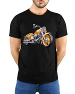 Golden Custom Motorcycle Tee Classic Cruiser Power Ride Art - model wearing black tee with hands behind back