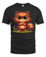 Cute Big Eyes Kitty Cartoon Art T Shirt Adorable Graphic Tee - black t-shirt on white background