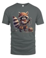 Raccoon Craftsman Adventure T Shirt Funny Cute Graphic Tee - gray t-shirt on white background