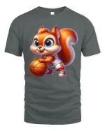 Cute Basketball Squirrel Cartoon Art T Shirt Fun Sport Graphic Tee - gray t-shirt on white background