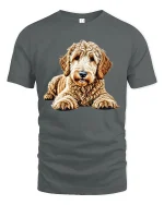 Cute Goldendoodle Puppy Portrait Cartoon Art T Shirt Adorable Tee - gray t-shirt on white background