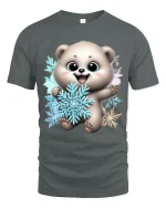 Cute Polar Bear Snowflake Cartoon Art T Shirt Cozy Winter Graphic Tee - gray t-shirt on white background