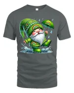 Cute Rainbow Gnome Rain Dance Cartoon Art T Shirt Happy Graphic Tee - gray t-shirt on white background