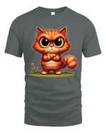 Cute Big Eyes Kitty Cartoon Art T Shirt Adorable Graphic Tee - gray t-shirt on white background