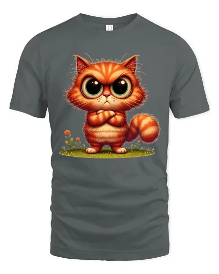 Cute Big Eyes Kitty Cartoon Art T Shirt Adorable Graphic Tee - gray t-shirt on white background