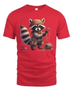 Raccoon Craftsman Adventure T Shirt Funny Cute Graphic Tee - red t-shirt on white background