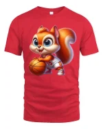 Cute Basketball Squirrel Cartoon Art T Shirt Fun Sport Graphic Tee - red t-shirt on white background