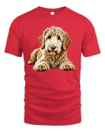 Cute Goldendoodle Puppy Portrait Cartoon Art T Shirt Adorable Tee - red t-shirt on white background