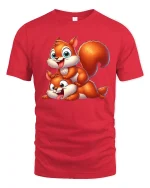Funny Playful Squirrel Duo Cartoon Art T Shirt Cute Graphic Tee - red t-shirt on white background