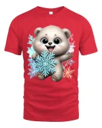 Cute Polar Bear Snowflake Cartoon Art T Shirt Cozy Winter Graphic Tee - red t-shirt on white background