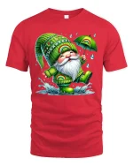 Cute Rainbow Gnome Rain Dance Cartoon Art T Shirt Happy Graphic Tee - red t-shirt on white background