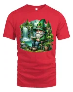Cute Irish Gnome Reading Book Fantasy Art T Shirt Cozy Graphic Tee - red t-shirt on white background