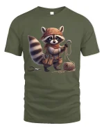 Raccoon Craftsman Adventure T Shirt Funny Cute Graphic Tee - military green t-shirt on white background