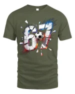 67 Soccer Power Graphic T Shirt Bold Goal Moment Sport Tee - military green t-shirt on white background