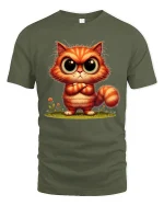 Cute Big Eyes Kitty Cartoon Art T Shirt Adorable Graphic Tee - military green t-shirt on white background